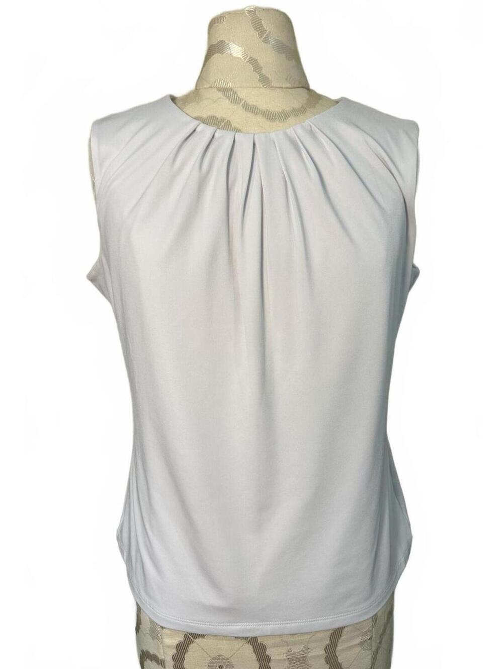 Calvin Klein Woman's Blouse Top White Sleeveless Pleated-Neck Size 8